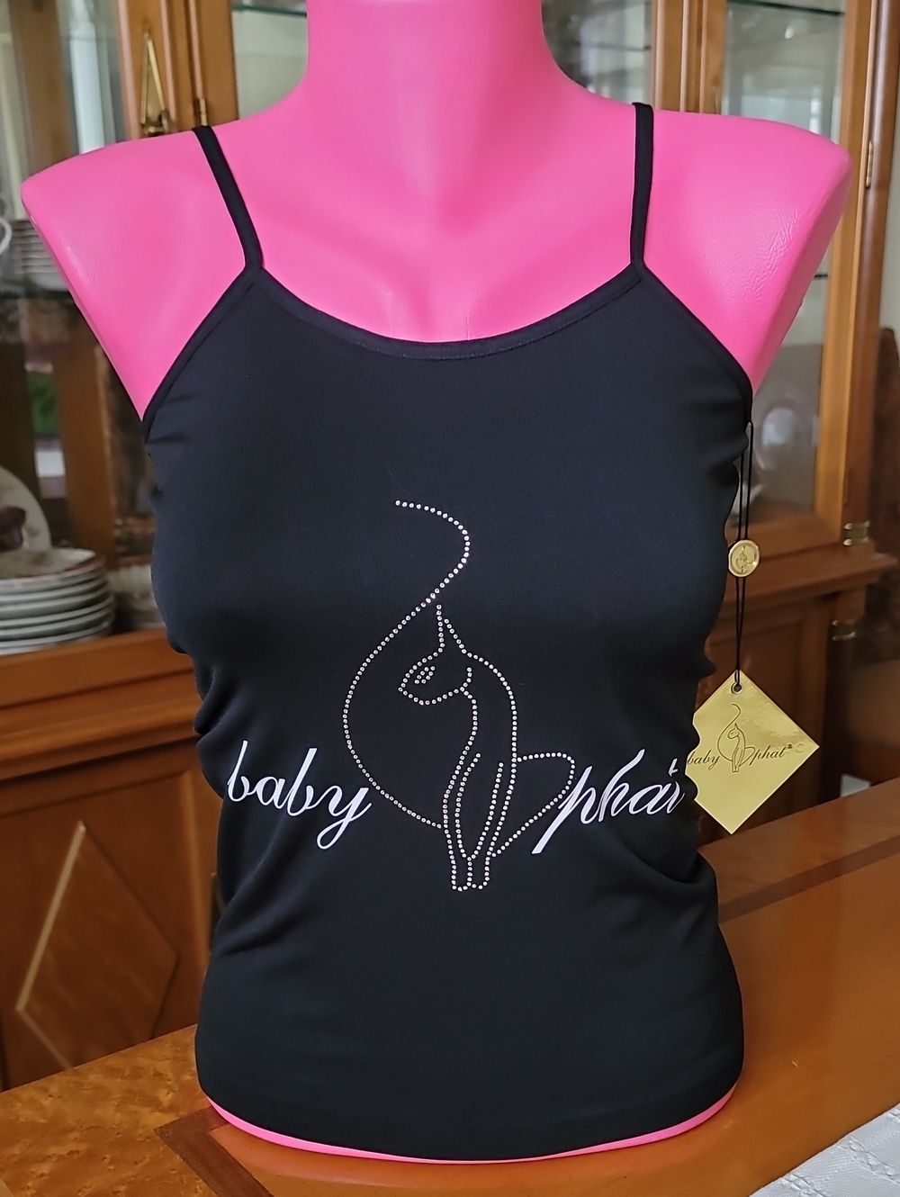 Baby Phat Black Rhinestone Cat Logo Cami One Size Fits Most XS S M Bling